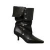 Black niche two wear pointed high-heeled boots, thin heel piled boots, western cowboy boots, knight boots look thin