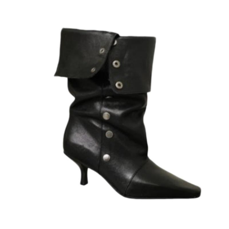Black niche two wear pointed high-heeled boots, thin heel piled boots, western cowboy boots, knight boots look thin