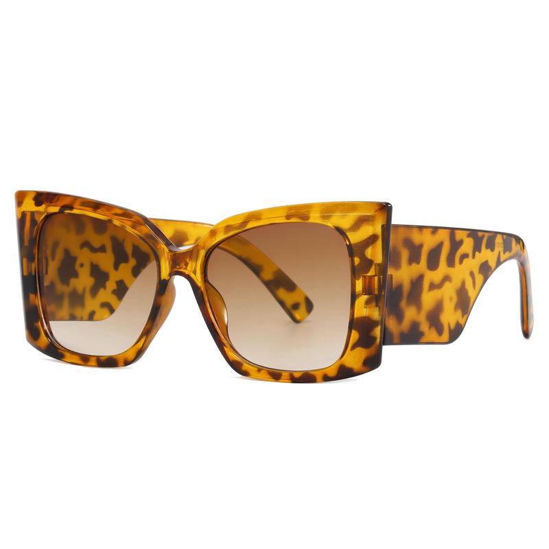 Wide Leopard Print Oversized Sunglasses for Women - Fashion Retro Square Sun Glasses