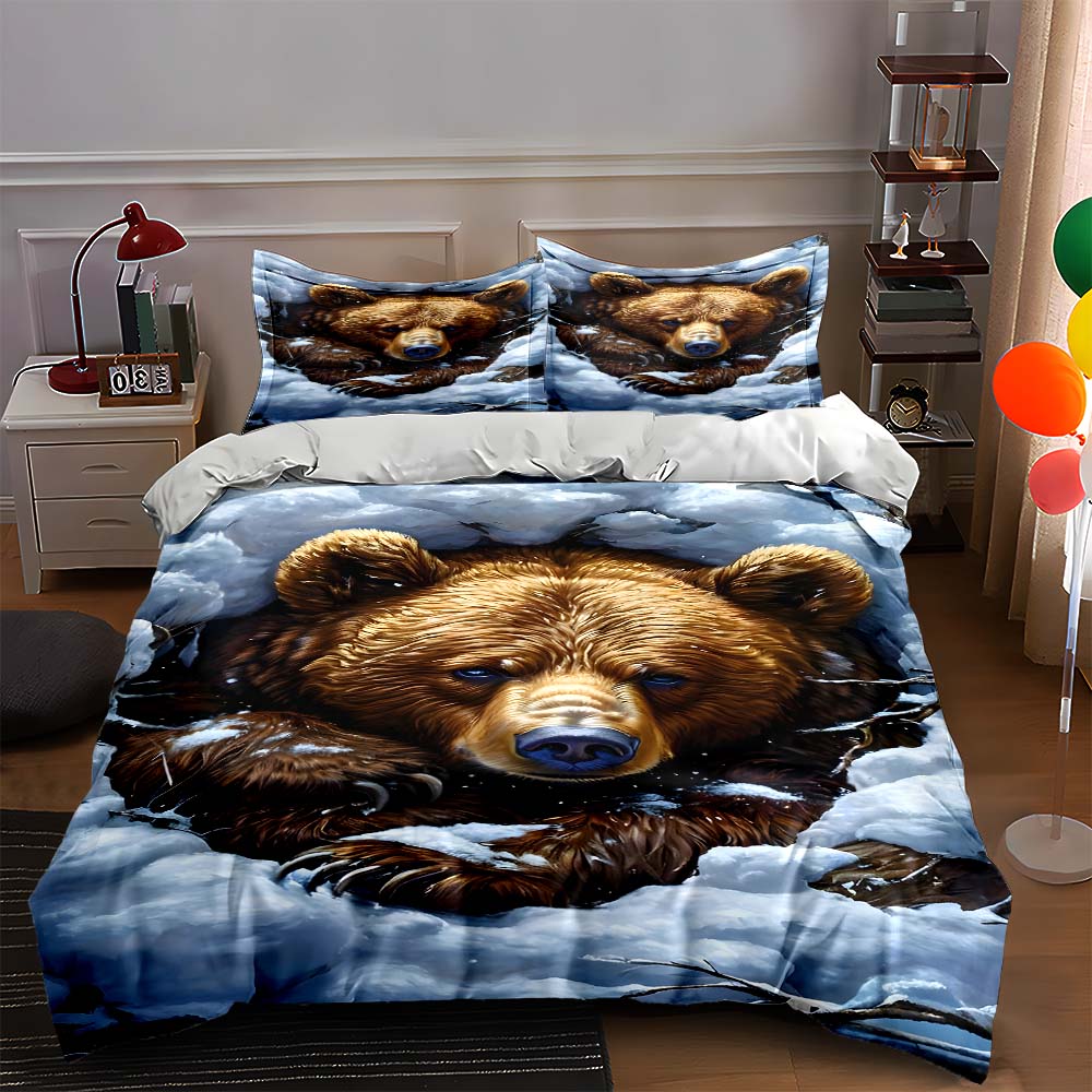 

Bear in snow Bedding Duvet cover sets Duvet covers Pillowcases gifts (1 * Duvet Cover 2 * Pillowcases, without duvet insert) 135x200cm