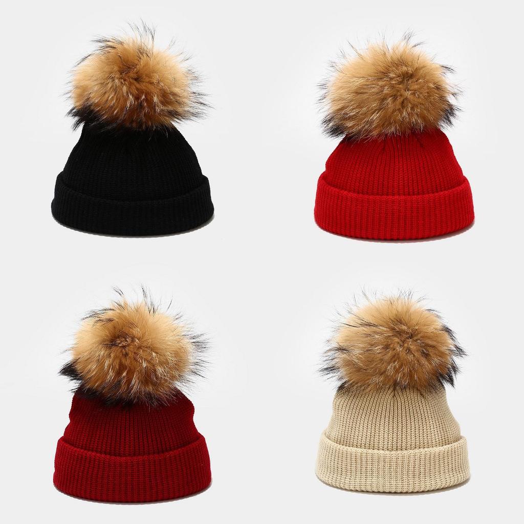 Knitted Hat For Kids Winter Warmth With Plush Ball Decoration For Outdoor Play