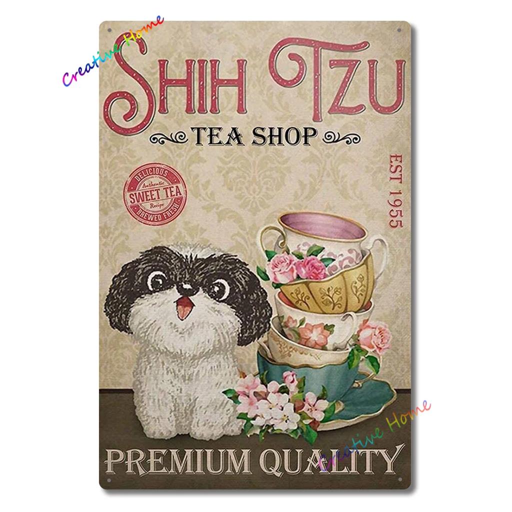Dog Metal Tin Sign Shih Tzu Co. Bath Soap Wash Your Paws Printed Poster Bathroom Toilet Living Room Home Art Wall Decor 8X12inch