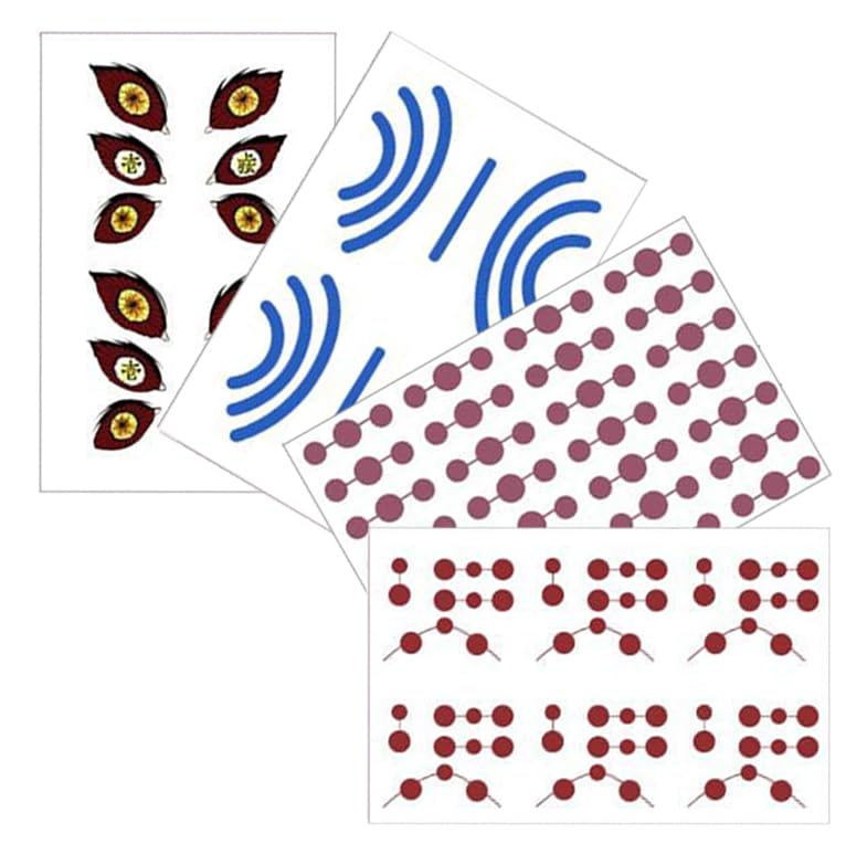 

Akaza, Kokushibo, and other characters from the Twelve Demon Moon series are featured in this set of four long-lasting tattoo stickers. These easy-to-