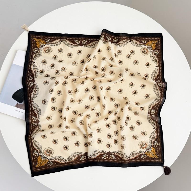 New Retro Old Money Handmade Pendant Square Scarf Women's Versatile Niche Light Luxury Fringed Scarf Neck Beard Silk Scarf