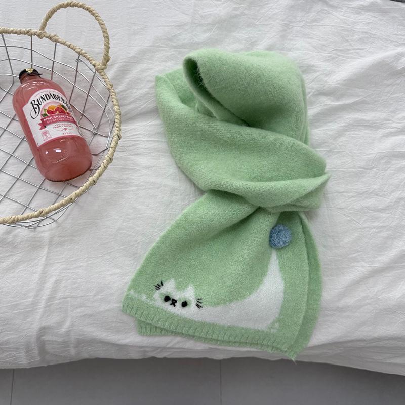 Winter 2025 Korean-Japanese Style Cute Kitten Knit Neck Warmer Scarf for Women