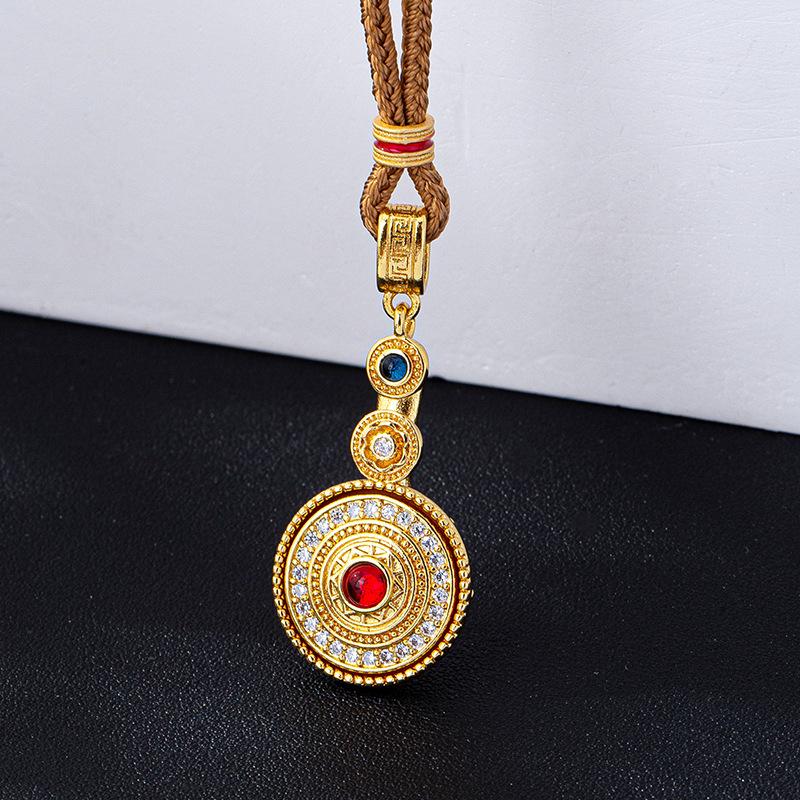 Trendy Eight Treasures Compass Rotatable New Chinese Retro Jewelry Necklace Pendant 60CM(Necklace Long)