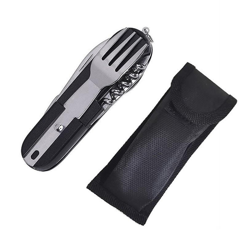 7-In-1Stainless Steel Multifunctional Tableware Set For Outdoor Activities Camping Cutlery Folding Knife Fork Spoon Outdoor Tool