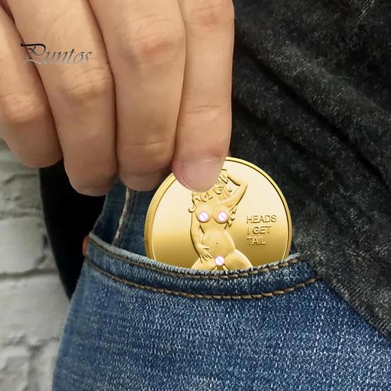 Sexy Women Coin Heads And Tails Date Night Coin Metal Double-Sided Lucky Token Adults Challenge Coin Prank Gift for Men Women Valentine's Day