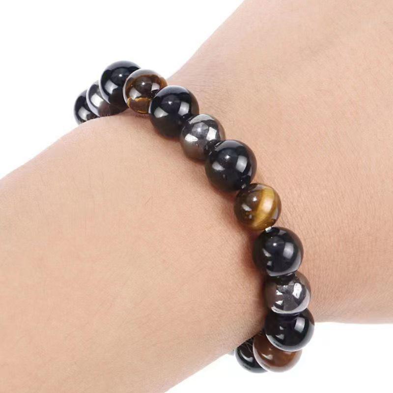 Men'S Stylish Natural Stone Bracelet Vintage Crown Symbol Of Power Hematite Beads Gift For Friends Natural Tiger Eye Beads
