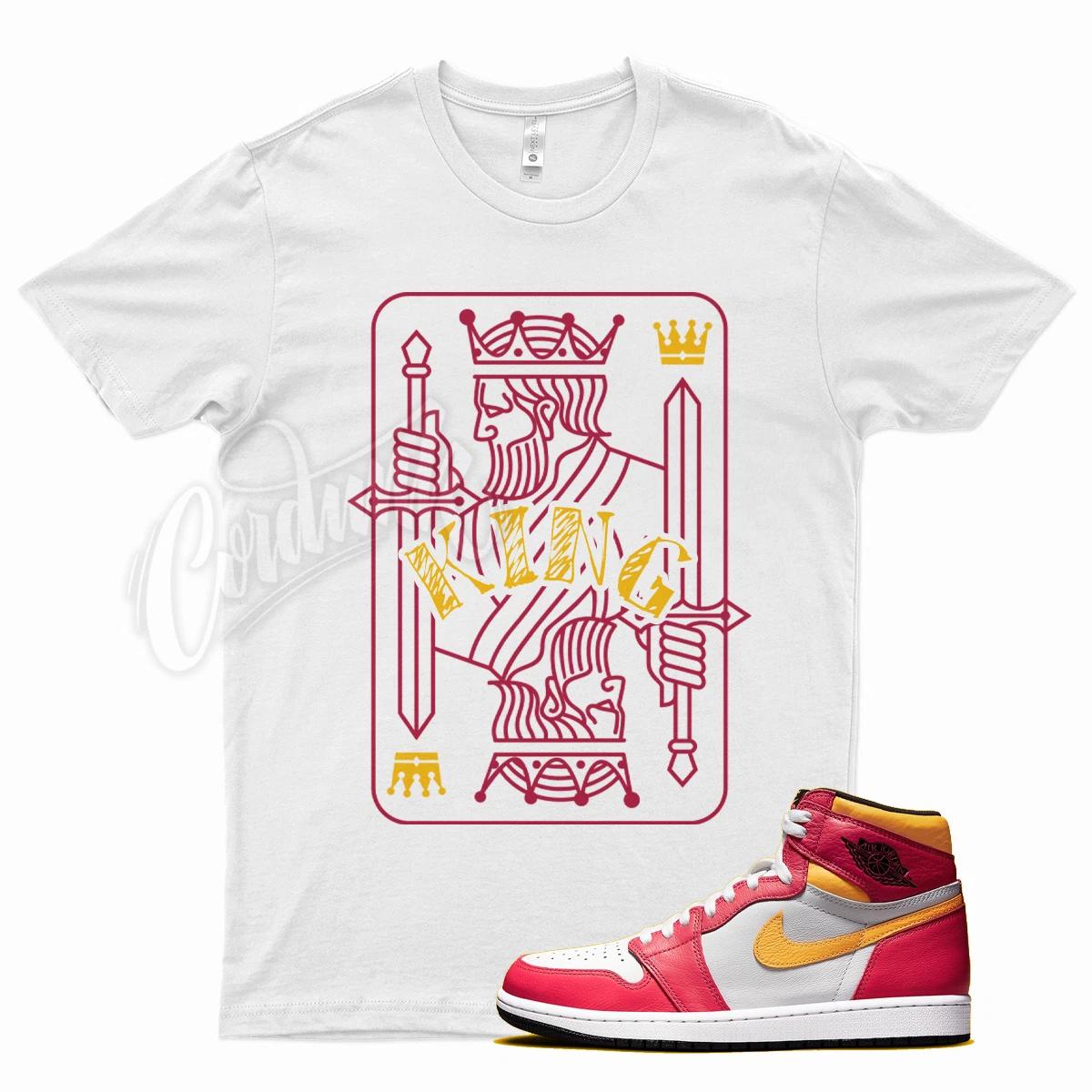 White KING T Shirt for Air J1 1 Light Fusion Red Laser Orange White One XL