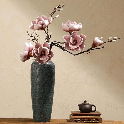 Floor-standing Artificial Magnolia Flower Arrangement with Silk Flowers and Vase Decoration