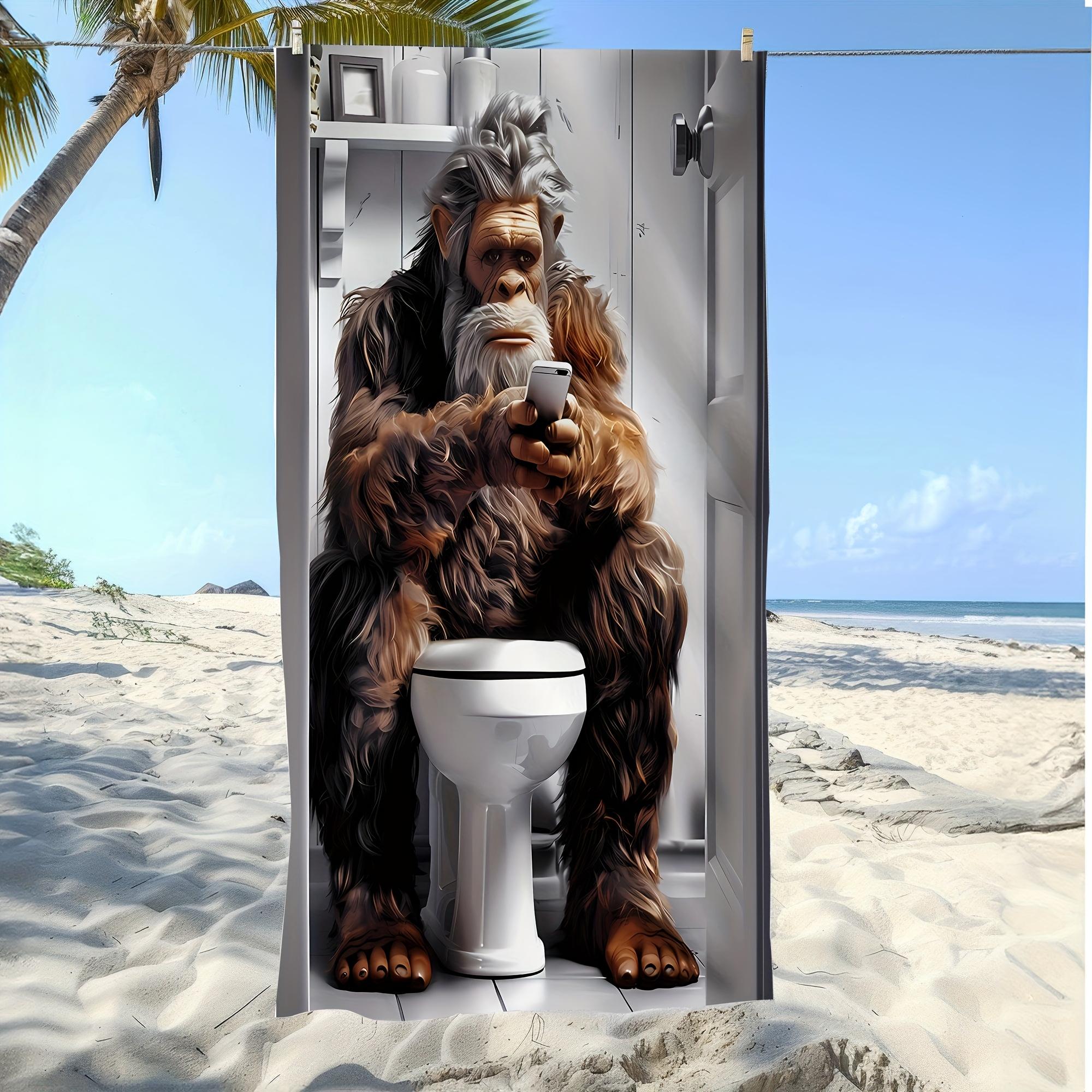 

Funny Bigfoot on Toilet Beach Towel, Soft Microfiber Quick Dry Oversized Bath Towel, Humorous Summer Pool Blanket 1pcs W40*H60(CM)