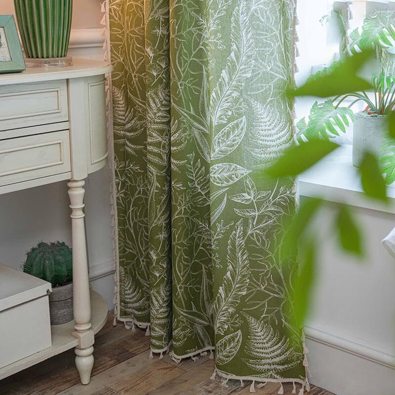 Green Maple Leaf Semi-Blackout Rod Pocket Curtain