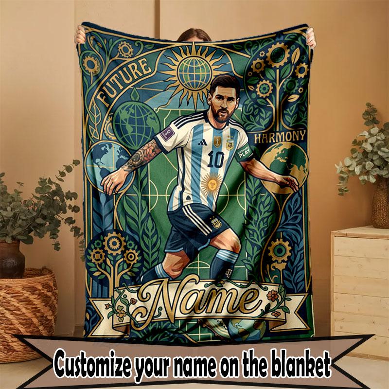 Custom Name Personalized Lionel Messi Print Blanket, Home Decor, Bedroom, Sofa, Camping, Couch, Gifts for Birthday Christmas