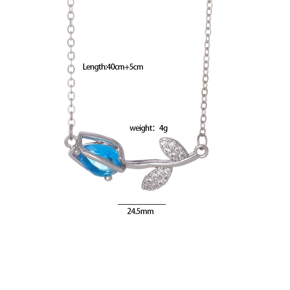 Sweet Colorful Zircon Tulip Pendant Necklaces for Women Girls Stainless Steel Chain Choker Trendy Jewelry Accessories Gifts