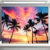 Summer sunset themed photography backdrop, palm trees, tropical ocean, beach, natural landscape, party banner, decor3085
