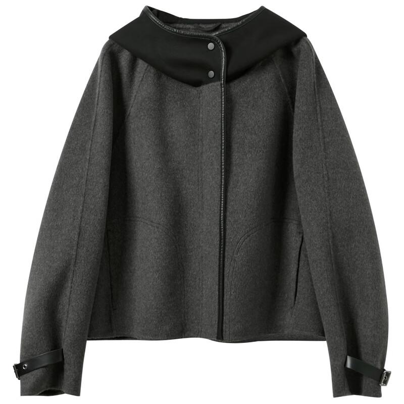 Sancai Hooded Double-faced Wool Short Coat