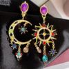Minority Design Sun&Moon Earrings Handmade Crystal Earrings Retro Dangle Earring  Party
