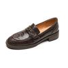 Cowhide Version~ Camellia Platform Loafers Women's Black Round Head Single Shoes Soft Sole One Pedal British Style Small Leather Shoes