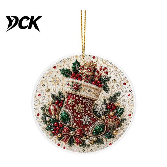 Festive Wall Hanging Christmas Acrylic Ornament, 2D Flat Double Side Printed Office Holiday Decorations Santa Snowman Pendant for Tree Window,