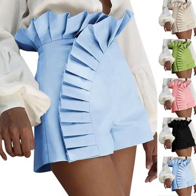 Womens Relaxed High Waisted Flowy Shorts Women Summer Ruffled Zippered Shorts Leisure Travel Shorts