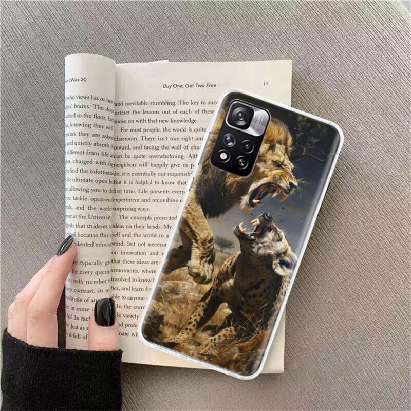 

Lion Fights With Hyenas Phone Case For Redmi Note 13 12 Pro Plus 14 15 Pro 5G 11 11T 11E 11S 10 Pro 10S 9 9S Cover Cell Clear TP Note 11 Pro Plus