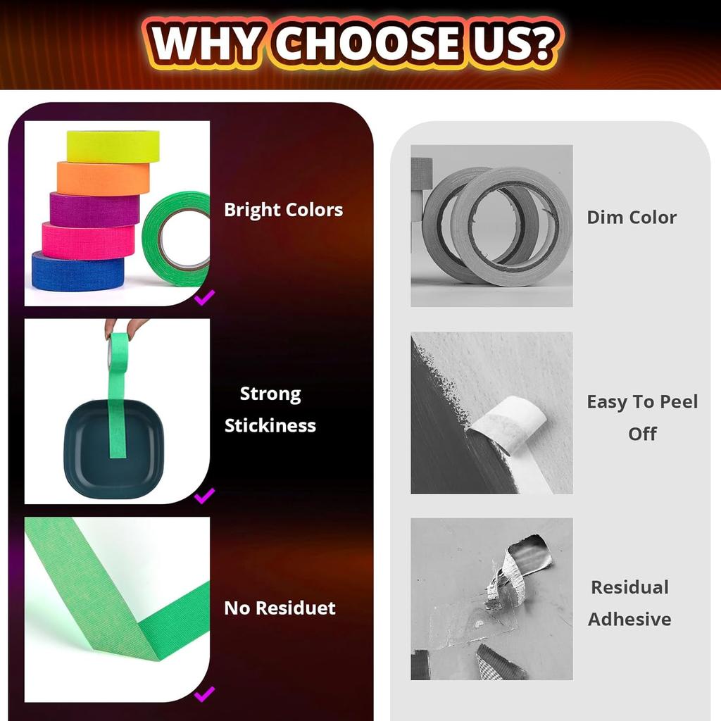 UV Glow Cotton Tapes Neon Gaffer Party Tape Safety Warning Neon Tape UV Tape Stage Props Wedding Decorations Home Decorations