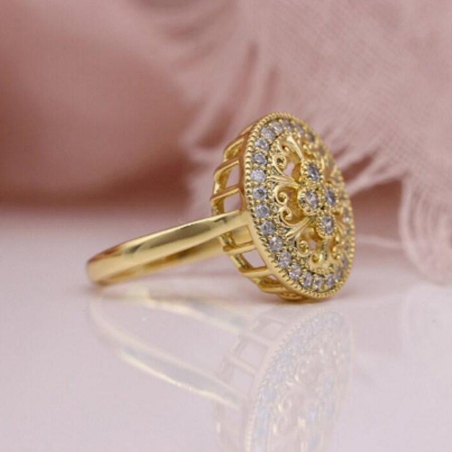 Vintage Hollow Flower Ring Elegant Women's Engagement Party Gift Wedding Jewelry Valentine's Day Gift