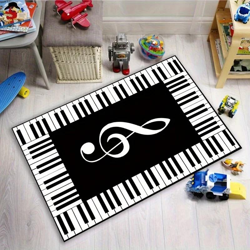 1pc Creative musical note print door blanket stylish piano keyboard carpet suitable for living room bedroom kitchen bathroom