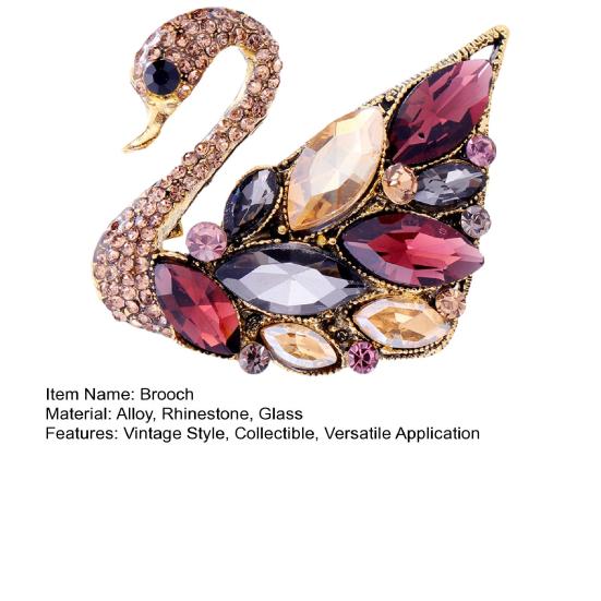 Rhinestone Wreath Brooch Artificial Gemstones Swan Lapel Pin Retro Elegant Brooch Pin for Women Coat Shirt Dress