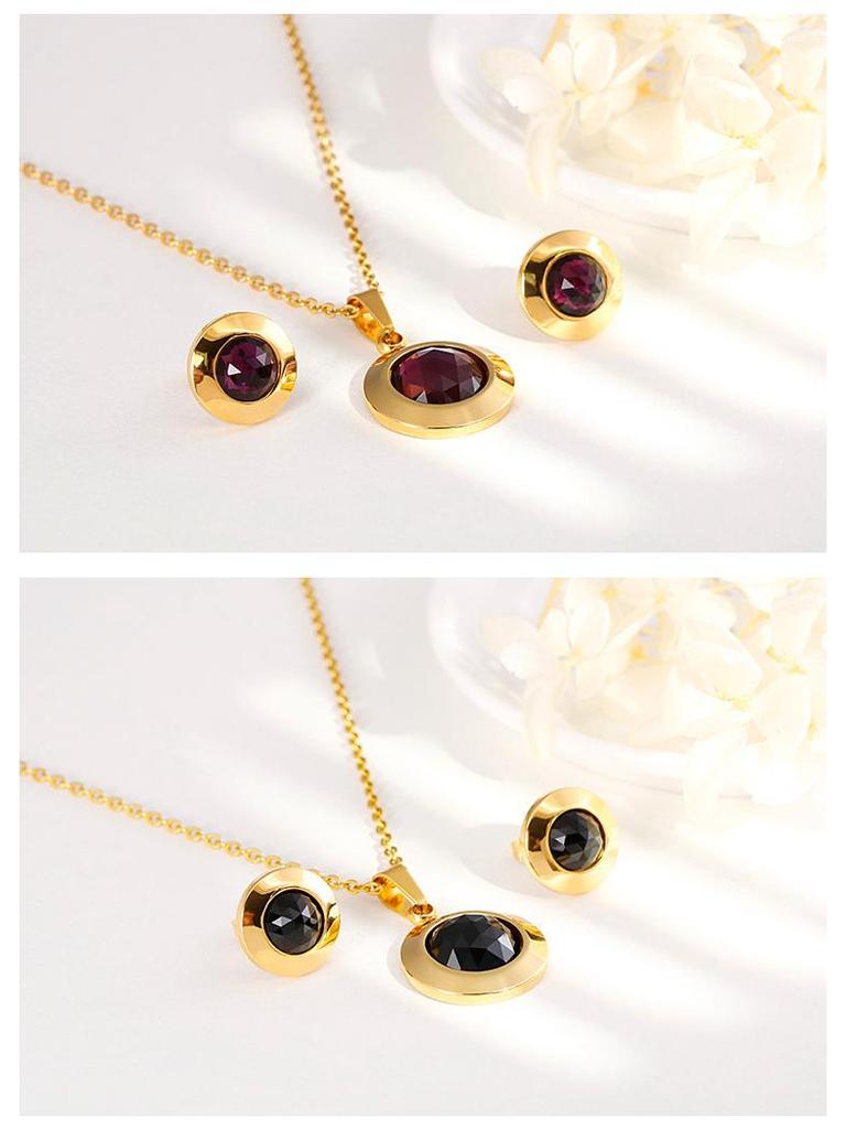 European & American Fashion Crystal Necklace & Earrings Gold Set