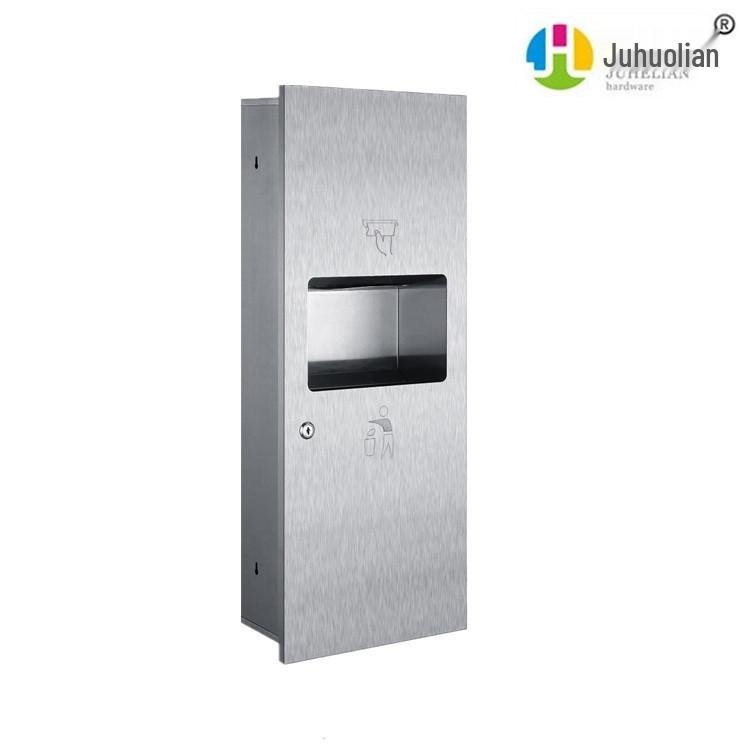 Wall-Mounted 304 Stainless Steel Tissue Box & Recessed Trash Can for Commercial Use