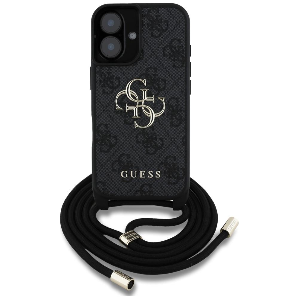 Guess 4G Big Logo Cord StapCrossbody Case for iPhone 16 Black