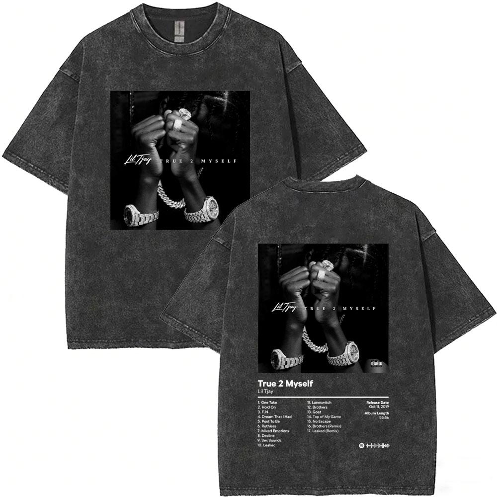 Washed Vintage Rapper Lil Tjay Face Graphic Tshirt Destined Win Tshirts Men Women Hip Hop Fashion High Quality T Shirts Tops