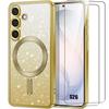 Magnetic Case - BOOLING - for Samsung Galaxy S26 - Glitter Gold - 2 Tempered Glasses