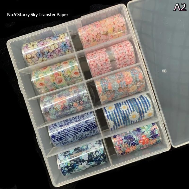 

10 Rolls Flower Rose Nail Foils For Transfer Paper Floral Sliders Butterfly Nail Art Stickers Decal Nail Art Decorations A2