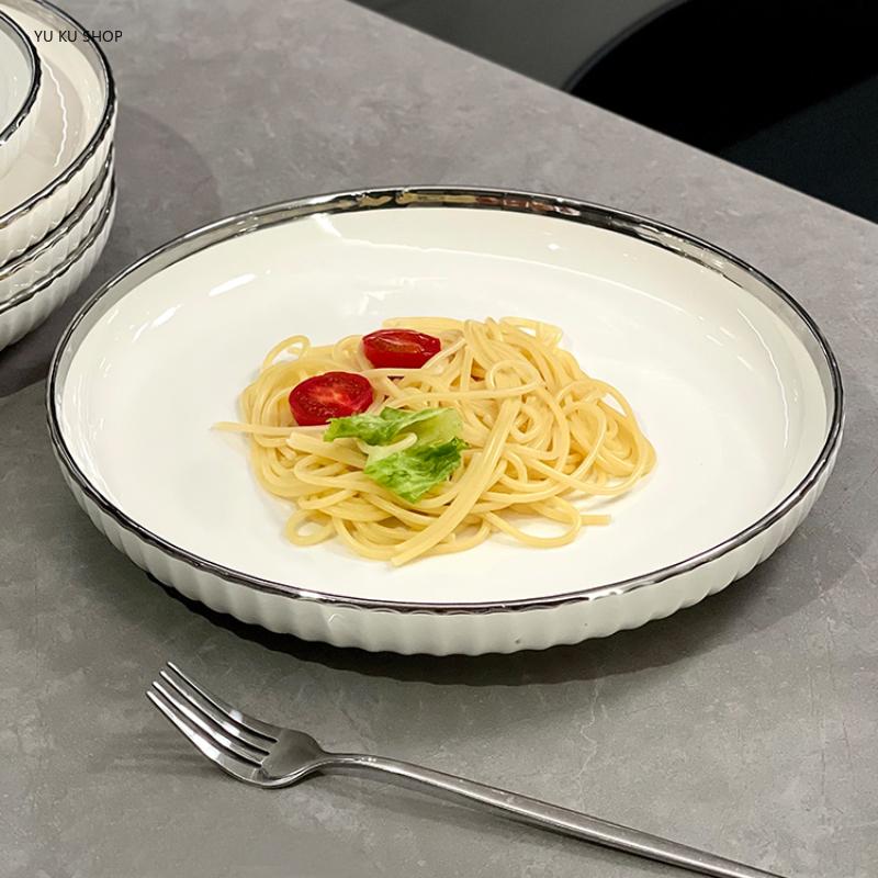 Ceramic Dinner Plate Creative Platter Western Food Large Disc Salad Breakfast Dishes Pasta Sushi Plate Kitchen Tableware Cutlery