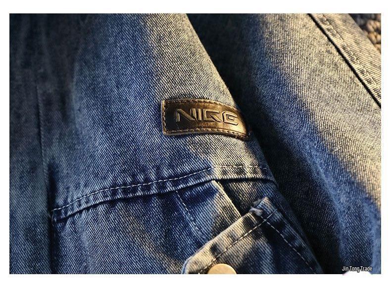 Pánská trendy kostkovaná patchworková džínová bunda 2025 - Falešný dvoudílný vlněný kabát na jaro a podzim