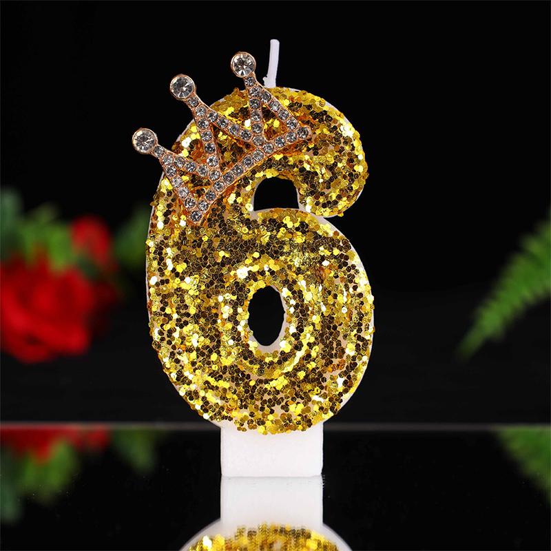 Large Gold 3D Digital Birthday Candle Crown Style Long Burning for Retirement Celebration Party Cake Decor