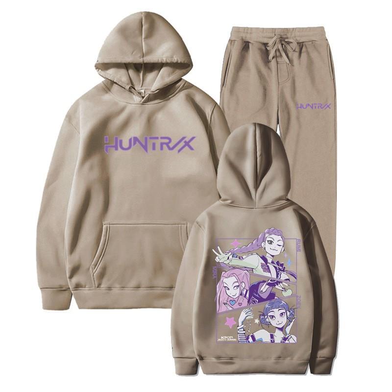 Unisex Hooded Sweatshirt Set Kpop Style Printed Loose Fit Winter