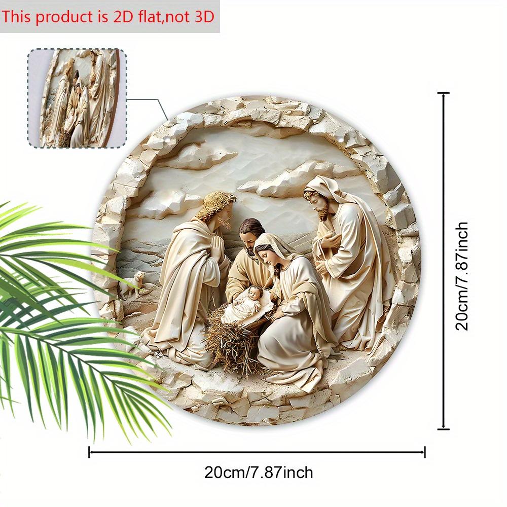 Nativity Scene Wooden Sign, The Son of God Round Sign for Front Door Wall Hanging Decor, Ideal Christmas Ornament