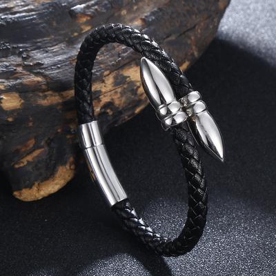Personality Punk Metal Bullet Shape Bracelet Retro Woven Leather Wrist Band Gifts