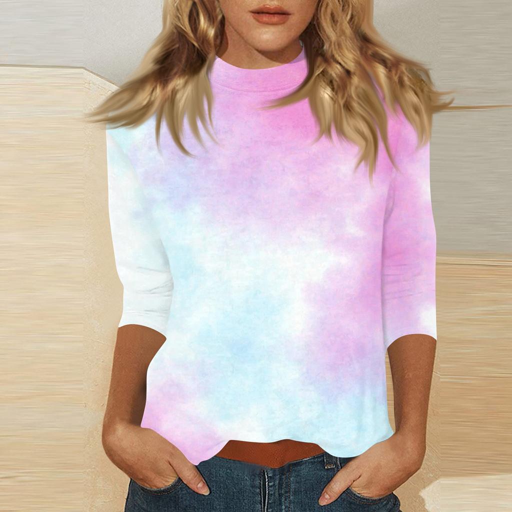 Women's Mock Neck 3/4 Sleeve Printed Top