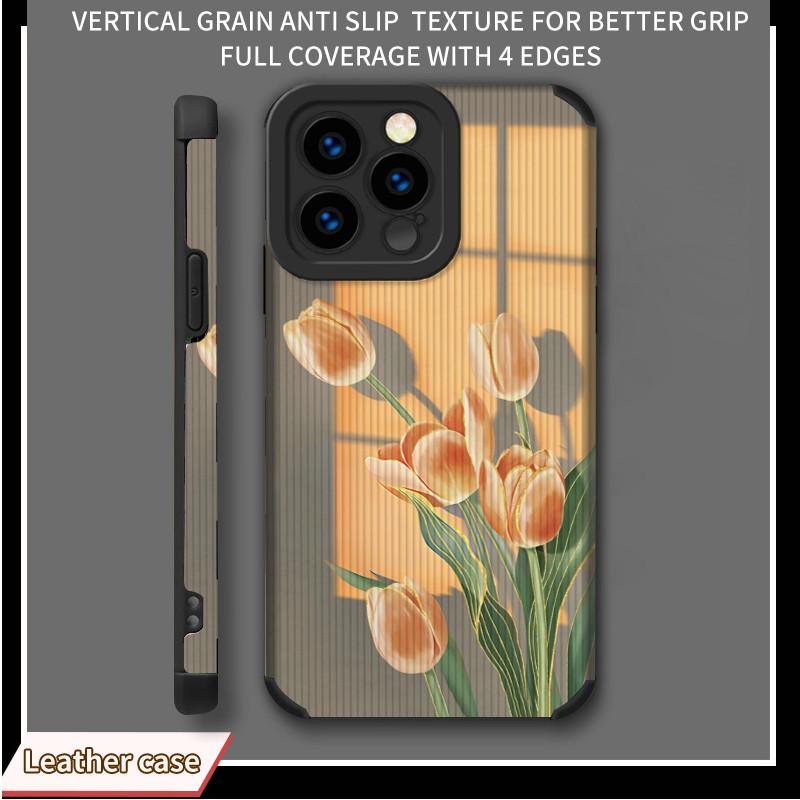 

Мягкий силиконовый чехол для телефона с вертикальным зернистым кожаным корпусом и принтом подсолнухов и тюльпанов, задняя крышка с объективом камеры, полная защита для iPhone iPhone 6 чёрный