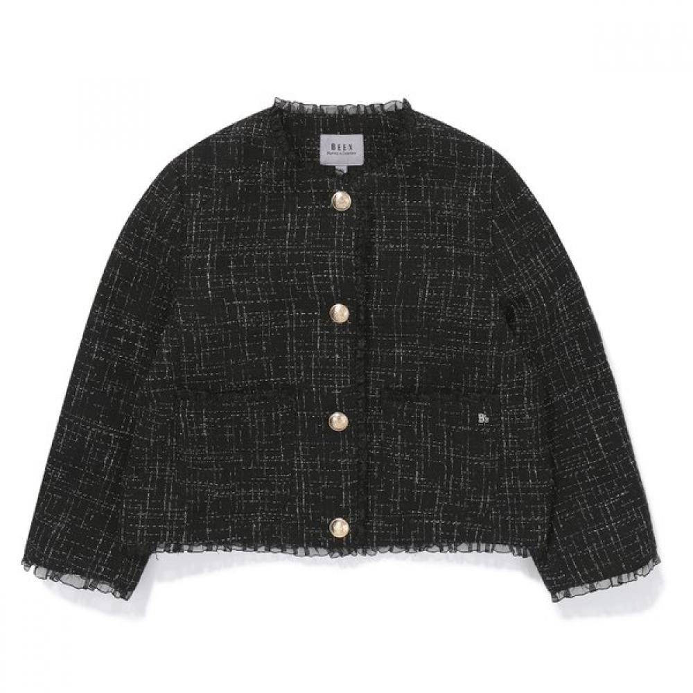 The Coffee Bean   Tea Leaf Black Tweed No Collar Jacket Ba12jk01bk