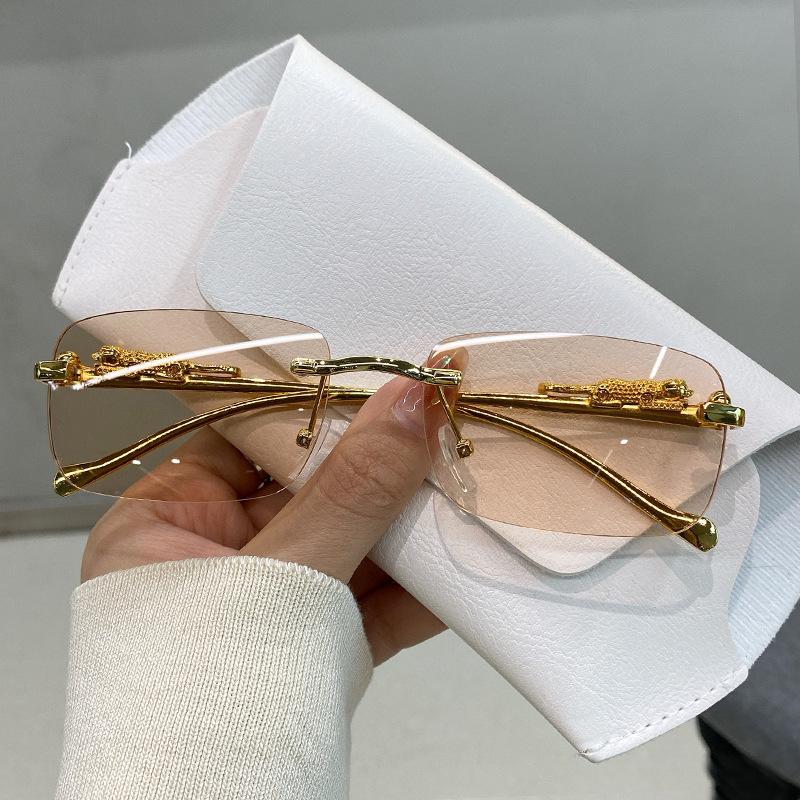 Vintage Leopard Head Square Sunglasses Unisex Rimless Sunglasses Marine Piece Glasses