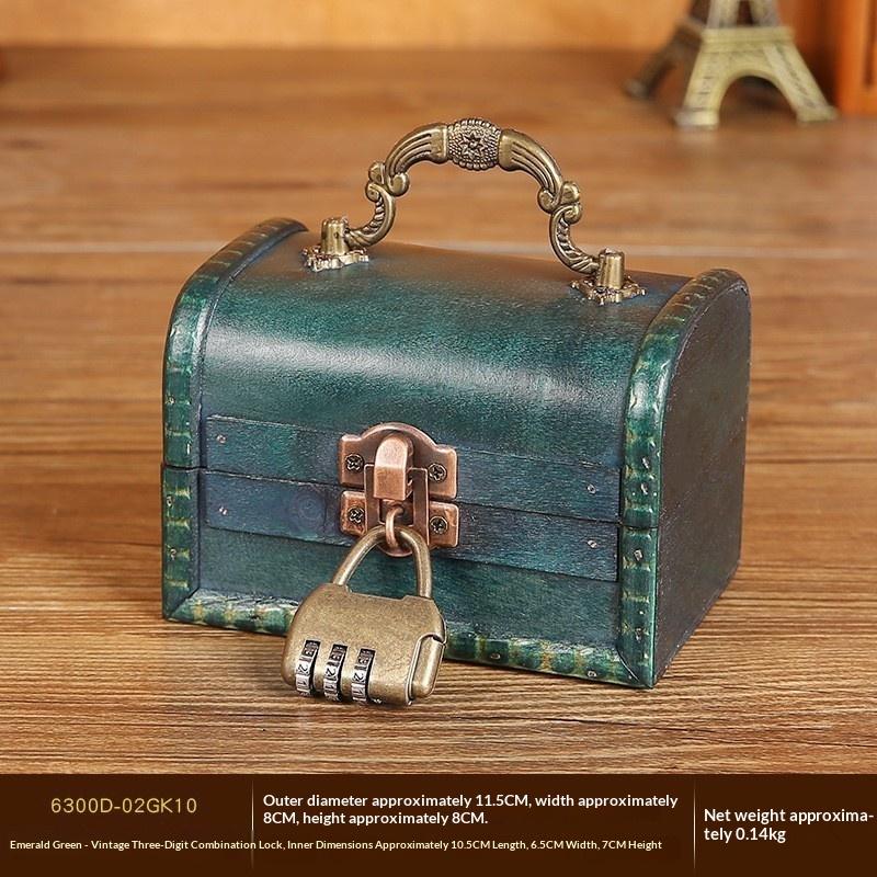 Lockable Wooden Storage Box Retro Vintage Keepsake Chest for Jewelry Necklace Postcard Collectibles Bedroom Home Decor
