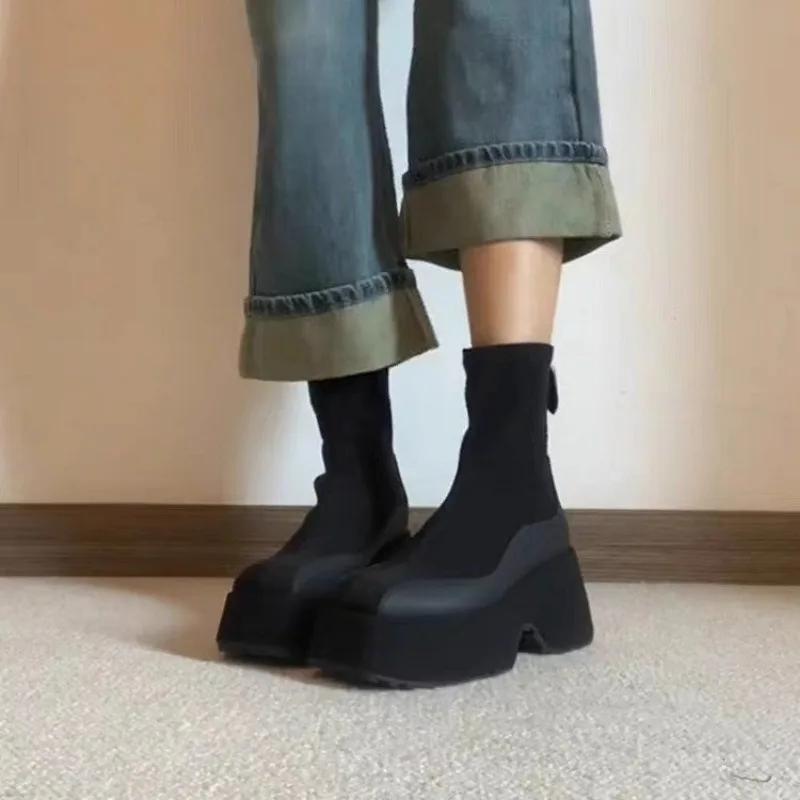 

Зимние ботинки на платформе на плоской подошве Женская обувь Брендовые трендовые повседневные кроссовки Модные челси для ходьбы Толстые ботинки 35 чёрный