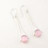Oval Natural Pink Cat's Eye 925 Silver Hook Dangle Unique Mother Gift Earrings EE-136-40