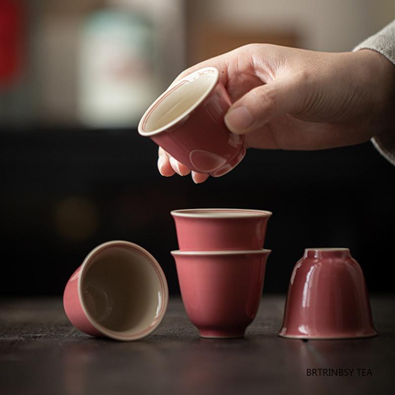 1 Pc Chinese Vintage Ceramic Tea Cup Handmade Solid Color Tea Bowl Travel Personal Master Teacup Household Teaware Tea Set 40ml